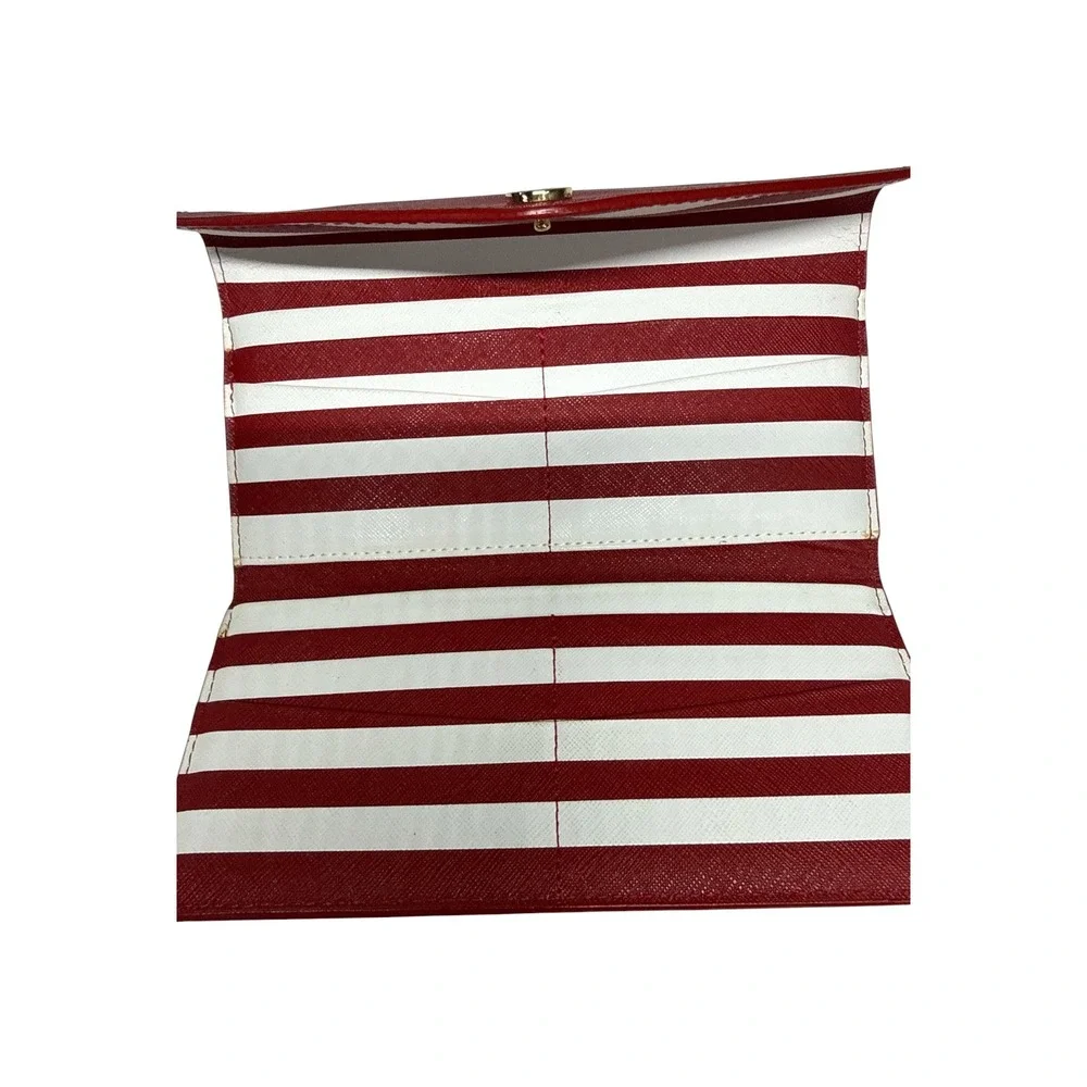 Michael Kors Red Saffiano Leather Striped Envelope Wallet Gold Hardware